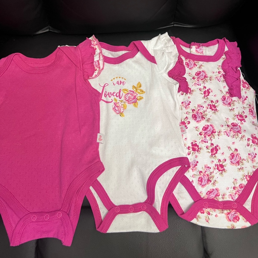 3Pk Floral Short Sleeve Onesies